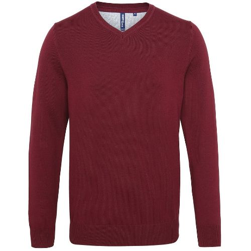 Asquith & Fox Men's Cotton Blend V-Neck Sweater Burgundy